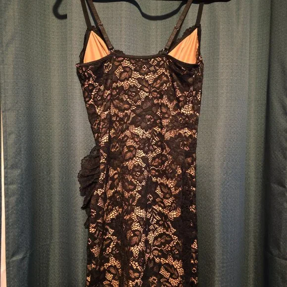 Womens Summer Dresses Sleeveless Black Floral Lace Ruffle Hem Cami Dress Short - Picture 3 of 6